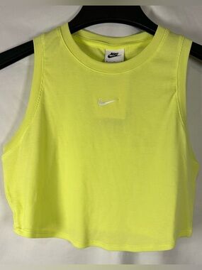 Nike Neon Lime Ribbed Cropped Tank with White Swoosh Logo